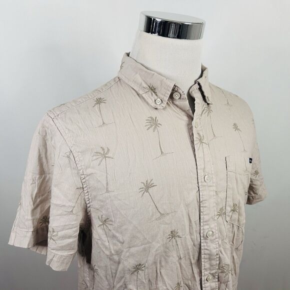 Chubbies Medium Friday Hawaiian Aloha Shirt Beige Floral Palm Trees Cotton Blend - Picture 1 of 4